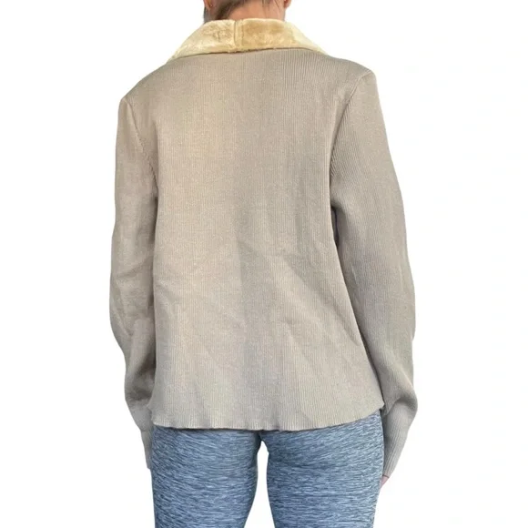 Jaclyn Smith Womens Sz XL Tan Faux Fur Collar Suede Front Knit Penny Lane Jacket - Picture 16 of 16